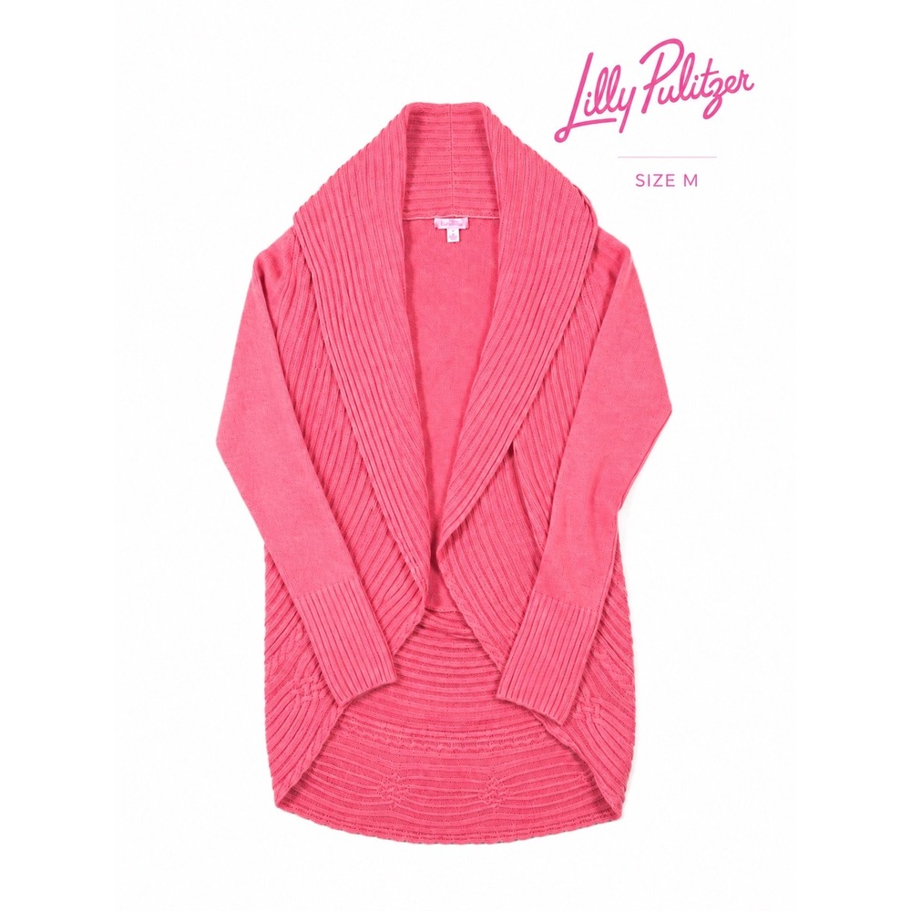 Lilly Pulitzer 100% Cashmere Open Front Cardigan Sweater Pink Shawl Collar M